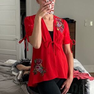 ASOS Embroidered Blouse with Tie Front